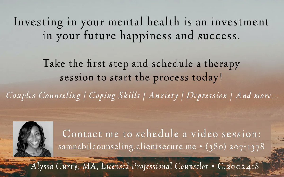 Contact me now to schedule your virtual session! Email alyssa@nayaclinics.com or call (380) 207-1378 buff.ly/3LpkCP7 #therapy #counseling #counselor #anxietyattack #stress #marriagecounseling #couplescounseling #Ohio #copingskills