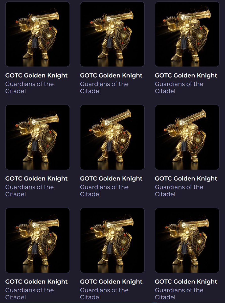 exatorian's tweet image. So stoked with my army of Golden Knights!  Thanks @HeadStarterOrg for the smooth distribution and @citadelwallet for the sleek designs!  I cannot wait for their future utility!🔥🔥🔥 #HelloSecurity #HBarNFTs #HelloFuture #GOTC