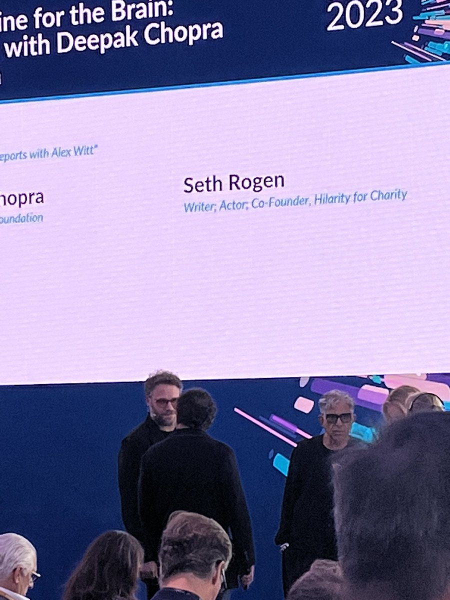 Here’s Seth Rogen wearing his Ted Talk best for his #MIGlobal conversation with *checks notes* Deepak Chopra