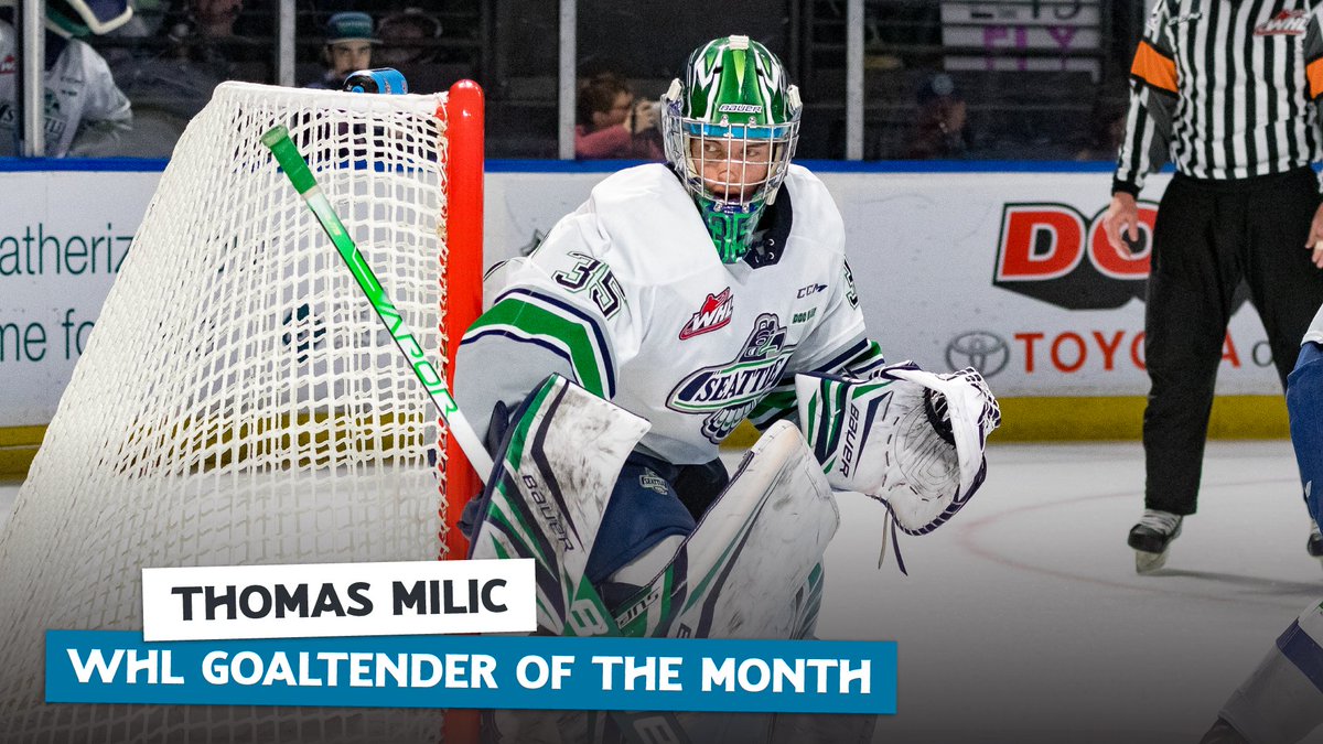 SeattleTbirds's tweet photo. More of that Mili magic 🪄 

Congrats Thomas on being named WHL Goaltender of the Month 💙💚 https://t.co/FSHb07barq