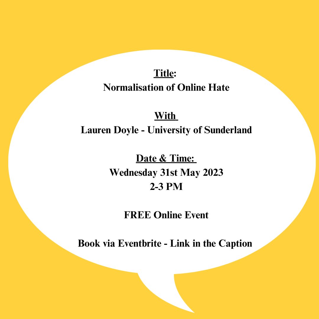 In case you missed it – we have another Discussion Group coming up, which will be led by Lauren Doyle. This discussion will focus on ‘The Normalisation of Online Hate’. This is NOT an event to be missed! Book your FREE ticket using the link below eventbrite.co.uk/e/bsc-pgrecr-d…
