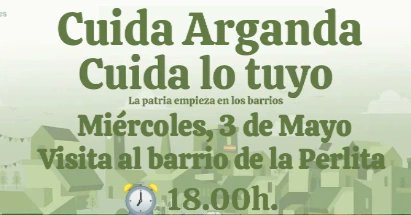 VoxArganda's tweet photo. El miércoles seguimos con nuestras visitas a los barrios de #Arganda
👉El miércoles estaremos a disposición de los vecinos de La Perlita.
#CuidaArganda #CuidaLoTuyo https://t.co/uDIjCw3dLs