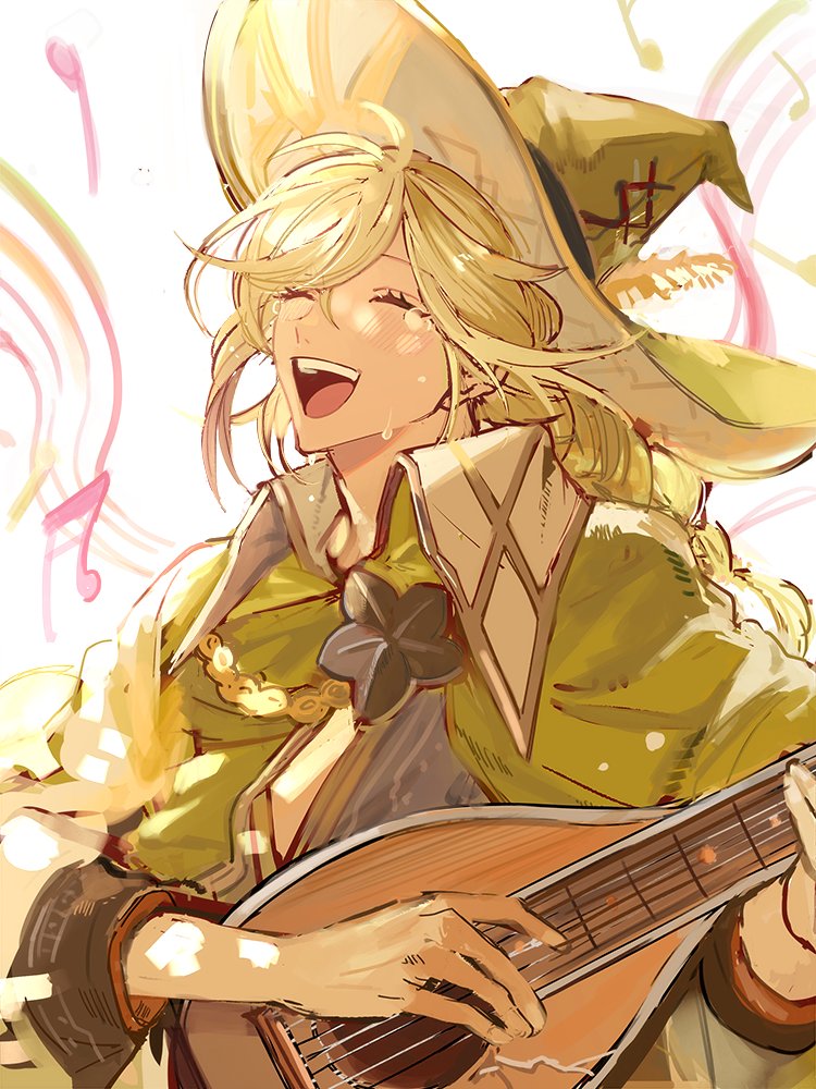 hat music instrument playing instrument guitar braid blonde hair  illustration images