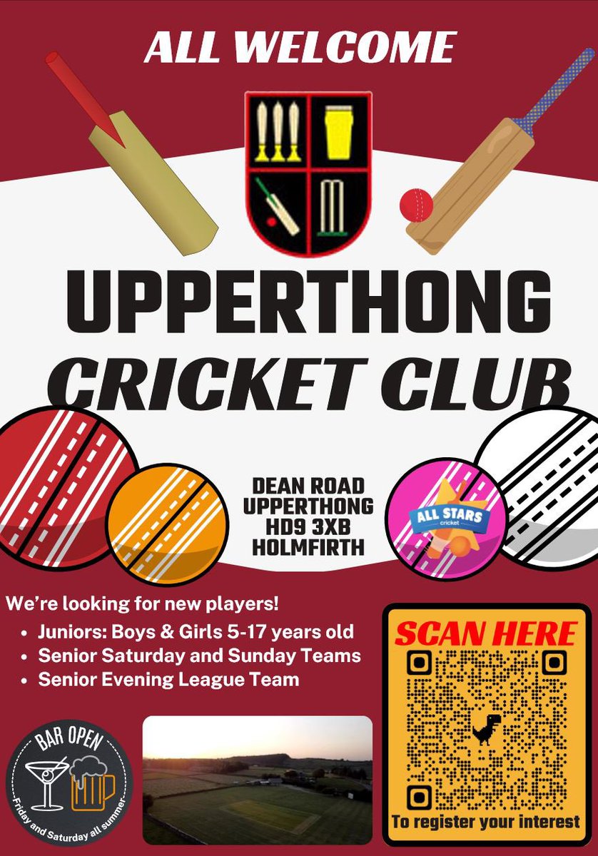 UpperthongCC's tweet photo. The cricket season has just started; Upperthong Cricket Club is open to new players, both adult, junior and visitors alike. 

We are a family friendly club and everyone is welcome. So even if you don’t want to play, please show your support watch a game, and drink in the sunshine https://t.co/zCxRW9IGZP