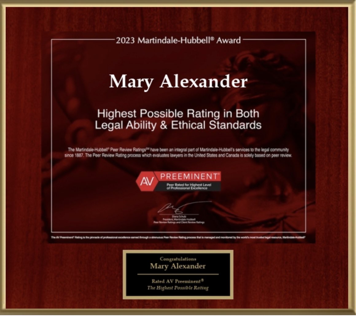 I’m honored to once again receive the highest possible rating from Martindale-Hubbell. Year after year, this organization has recognized the work my firm and I do on behalf of those who’ve been injured, abused taken advantage of.