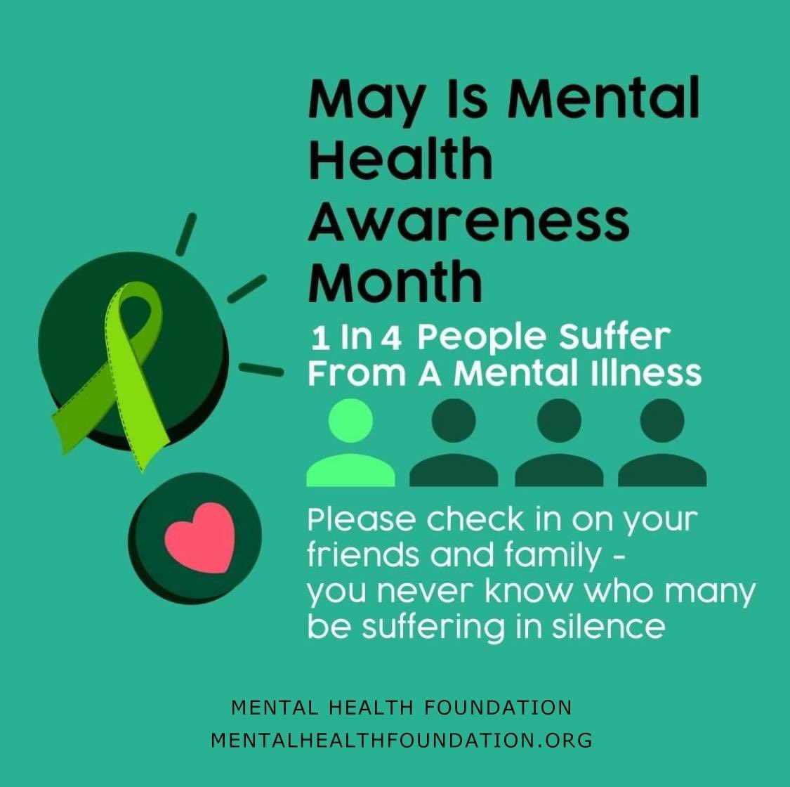 May is Mental Health Awareness Month. We are grateful for your continued support in raising awareness and helping to break the stigma attached to mental illiness. #MentalHealthAwareness #MentalHealthAwarenessMonth