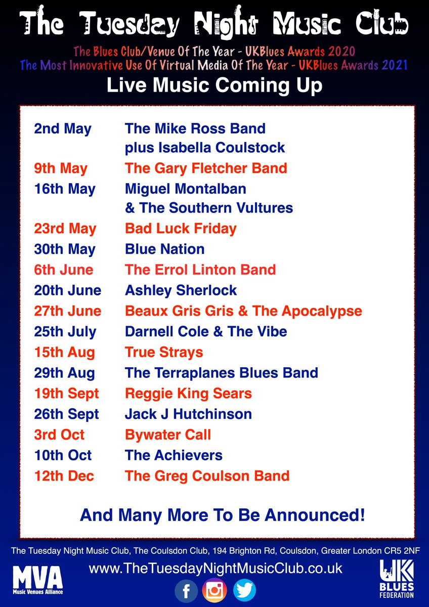 Make every Tuesday special! Here's what you need to get tickets for right now! Tickets & info from TheTNMC.co.uk @gr8musicvenues @cerysmatthews @BBCSurrey @BluesMattersMag @BluesBritain @UKBluesFed @WhatsOnCroydon @whatsoninsurrey