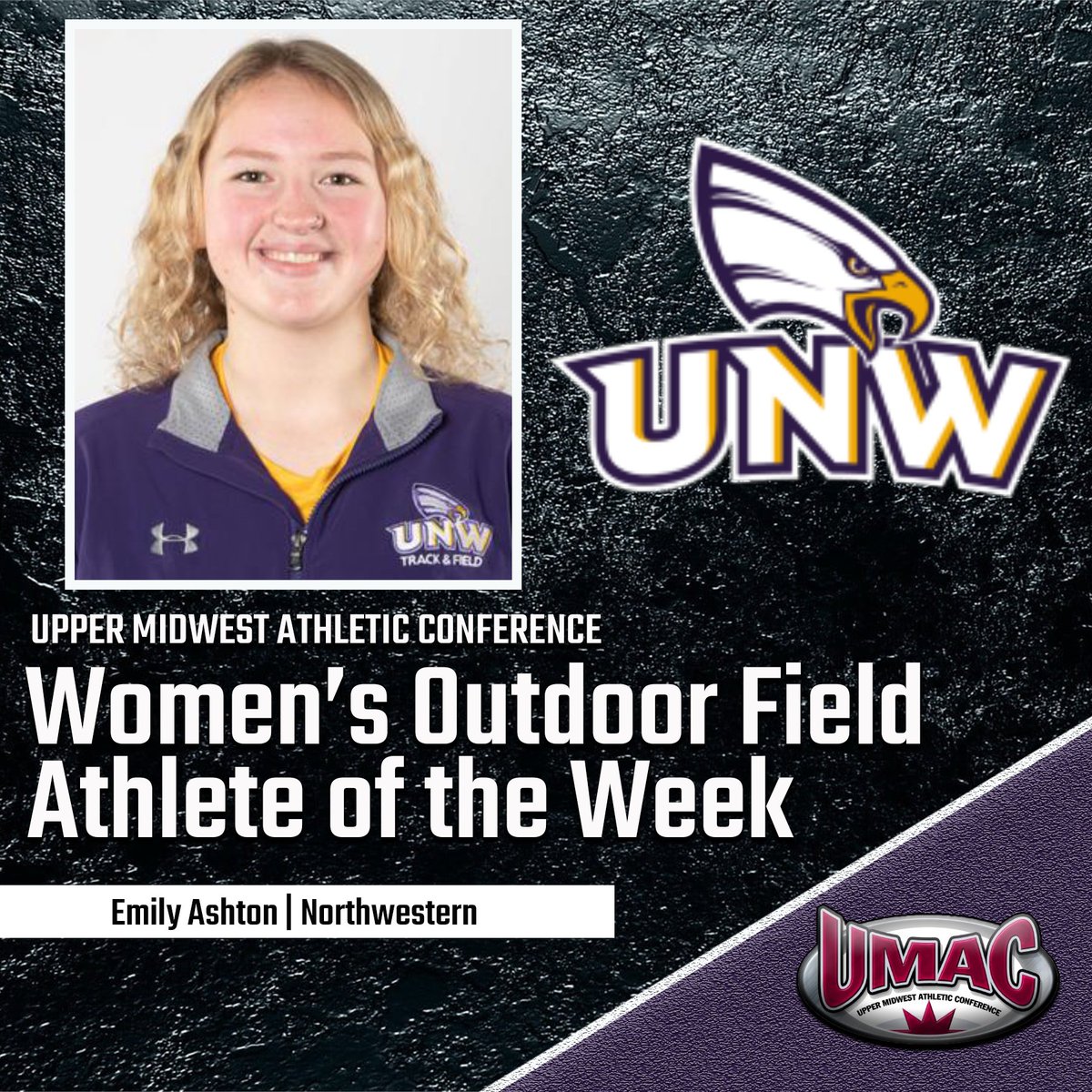 umacathletics's tweet photo. UMAC Women’s Track Athlete of the Week: Maya Habben (Martin Luther) – Flagstaff, AZ
- Habben finished 4th in the 1500 meters with a time of 5:11.62.
- Tied her own school record in the steeplechase with a time of 12:27.08.

UMAC Women’s Field Athlete of the Week: Emily Ashton (Northwestern) – Camas, WA
- Ashton won the javelin at the Roder/Bolstorff Invitational at Macalester with a distance of 36.28 meters.
- Is currently 2nd in school history in that event.