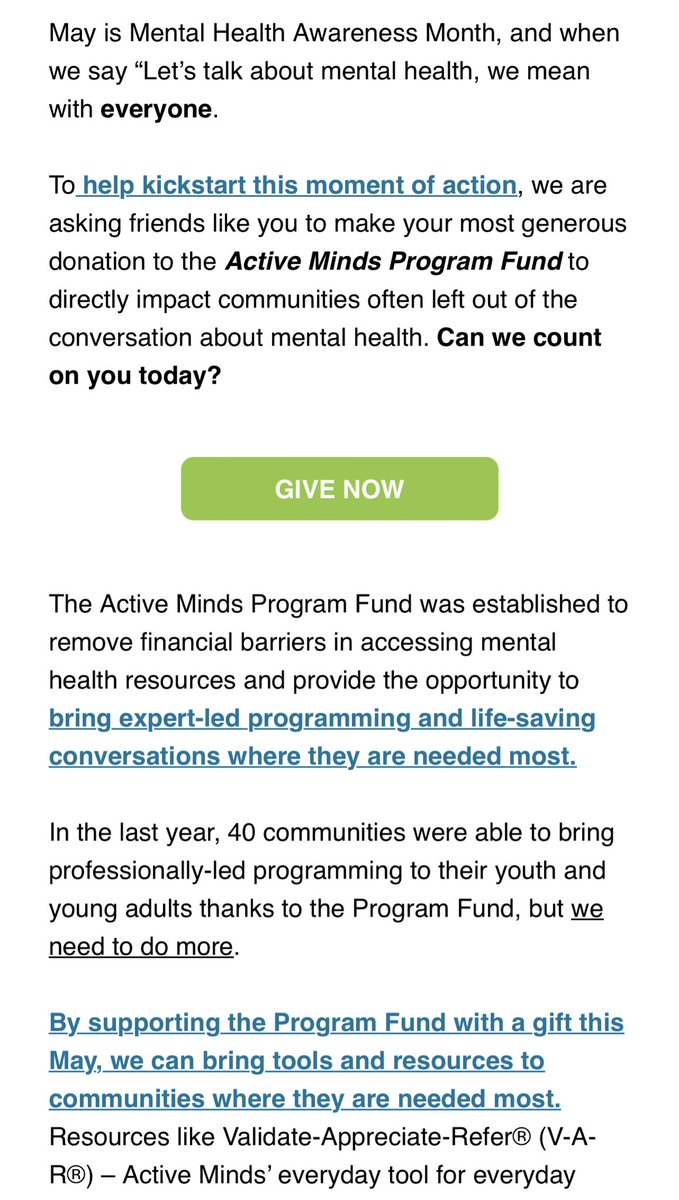 May is Mental Health Awareness Month and I’m shouting out to @AlisonMalmon, founder of Active Minds, and to @ZacharyLevi, Active Minds Ambassador, to let them know how much we appreciate their work to bring Mental Health Awareness to the forefront.
~
support.activeminds.org/give/477512/#!…