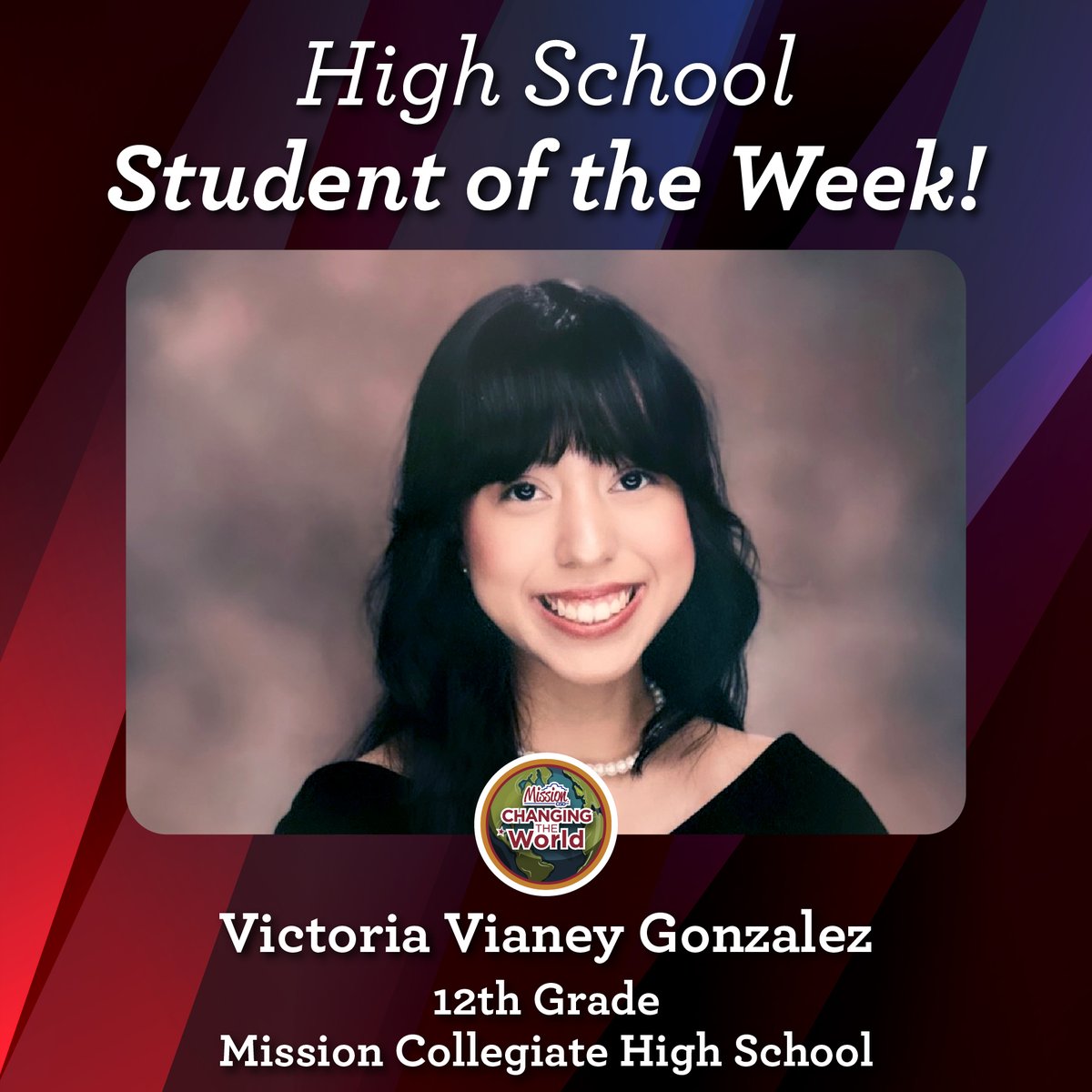 MissionCISD's tweet photo. Meet our high school student of the week, Victoria Vianey Gonzalez from Mission Collegiate High School. https://t.co/pGm4rd3a6b
#TheirFutureOurMission https://t.co/0so3FGnrMv