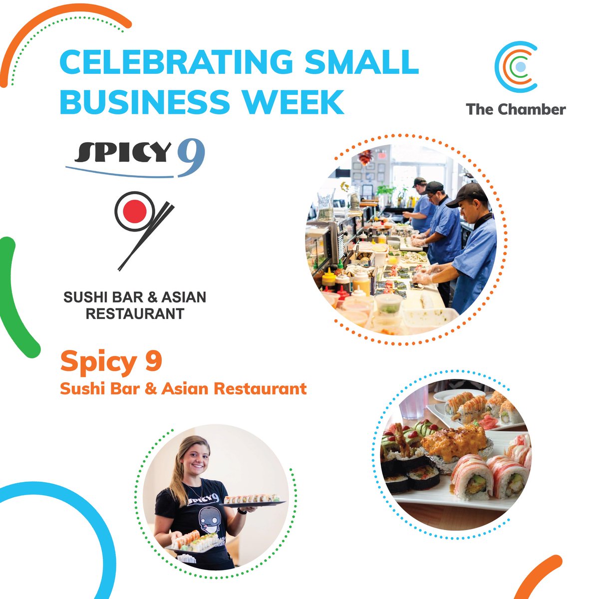 CarolinaChamber's tweet photo. On the first day of Asian Pacific American Heritage Month and as part of #TriangleSmallBusinessWeek, we are highlighting @spicy9sushi, a chic outpost with an extensive menu of raw & cooked Asian fusion fare.
Visit their location on W Franklin St! https://t.co/4PeDdvhXPW https://t.co/NwwKTN0pq3