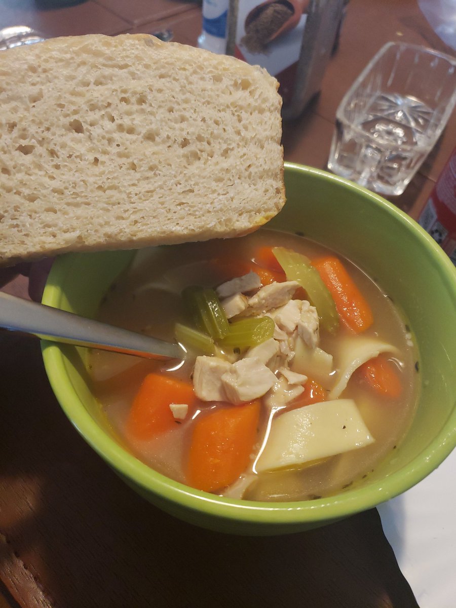 BewfnB's tweet photo. Come visit. I has homemade chicken soup with homemade bread and noodles. https://t.co/8iUHPXMeaK