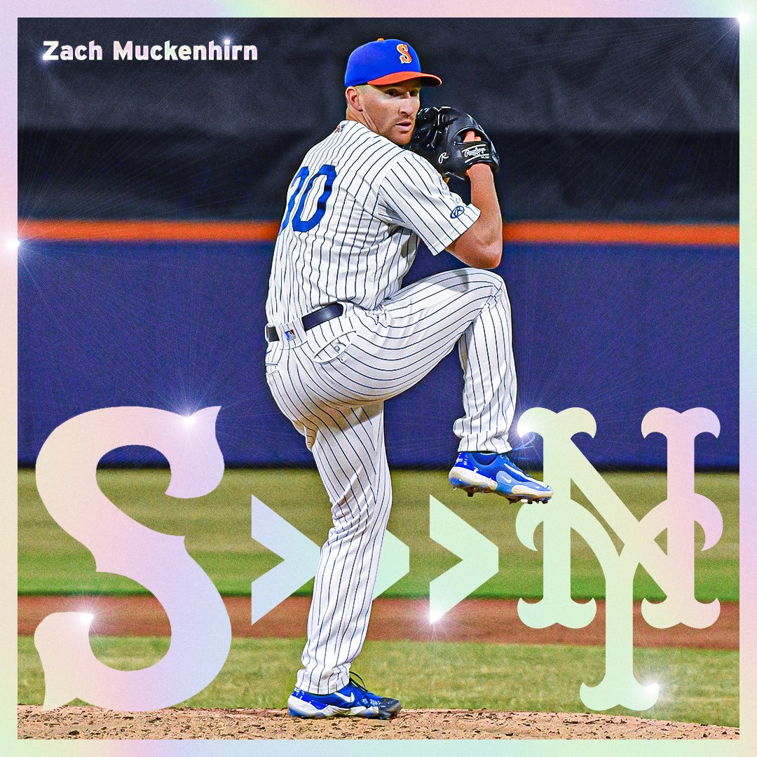 SyracuseMets's tweet photo. Congratulations to Zach Muckenhirn on his call-up to the MLB @Mets!  Zach had a stellar April in Syracuse, leading the team with an 0.77 ERA 🔥
#WeAreTheFuture #LGM https://t.co/0AucYG7r5B