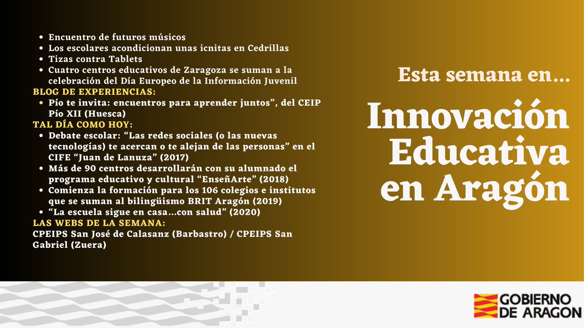 ¡Volvemos tras este nuevo puente... y empezamos mes con nuevas noticias! ¿Quieres ser el primero o la primera en recibirlas en tu mail?
📲Suscríbete a nuestro mail en nuestra web... sí, la de la #InnovaciónEducativa de #Aragón
innovacioneducativa.aragon.es