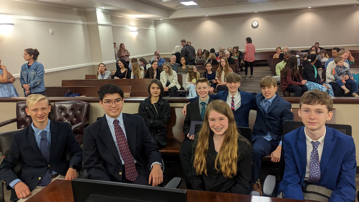 Today, Chief State Court Judge Russ McClelland presided over a mock trial with 8th grade students from Classical Conversations.  So inspiring to see young minds engaged in the justice system! #GACourts #FutureLeaders #CivicEd