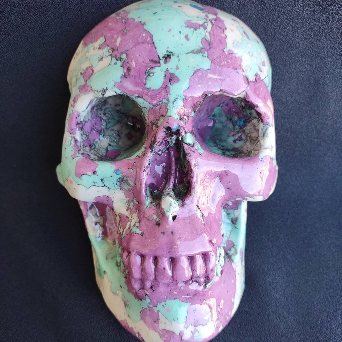 krushskulls's tweet photo. The color combinations are unique to each piece. I mix custom mineral palettes for each skull Minerals are used for the coloration... this is not a painted on design

#skulls #skull #skeleton #oddity #macabre #art #handmade #oneofakind #scagliola #scagliola #unique #decordesign https://t.co/MkPzfLqdrF
