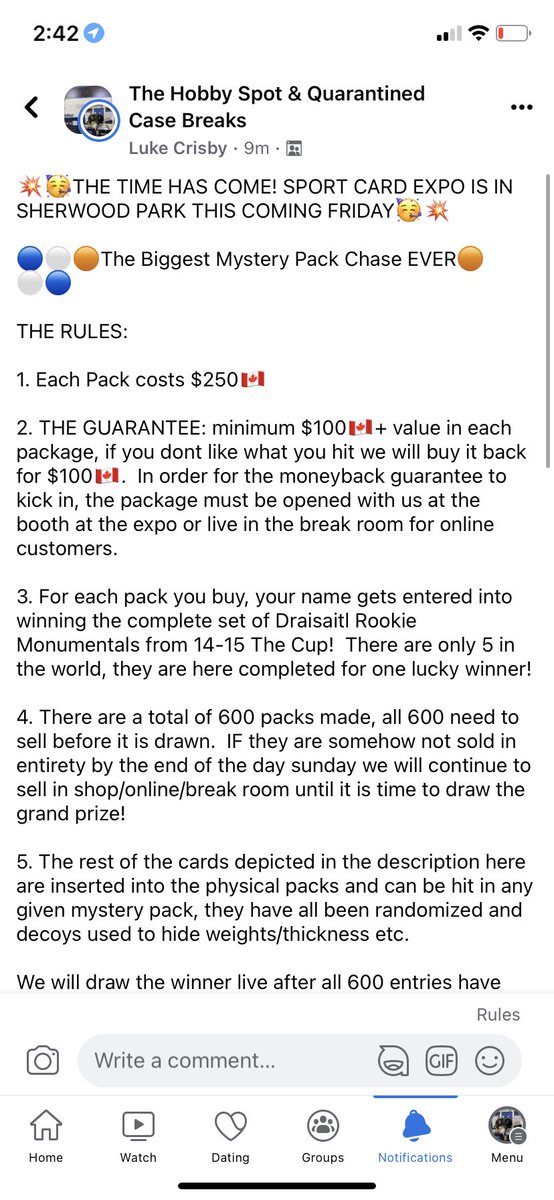 HobbySpotAndQCB's tweet image. 💥💥HELP US OUT WITH A RETWEET HERE!🥳🥳
Read the details in the last picture or check us out on insta or FB for an in depth read, this kicks off this thursday night pre @sportcardexpo this weekend in sherwood park Friday - Sunday! #whodoyoucollect #monumental @Hockeycollect