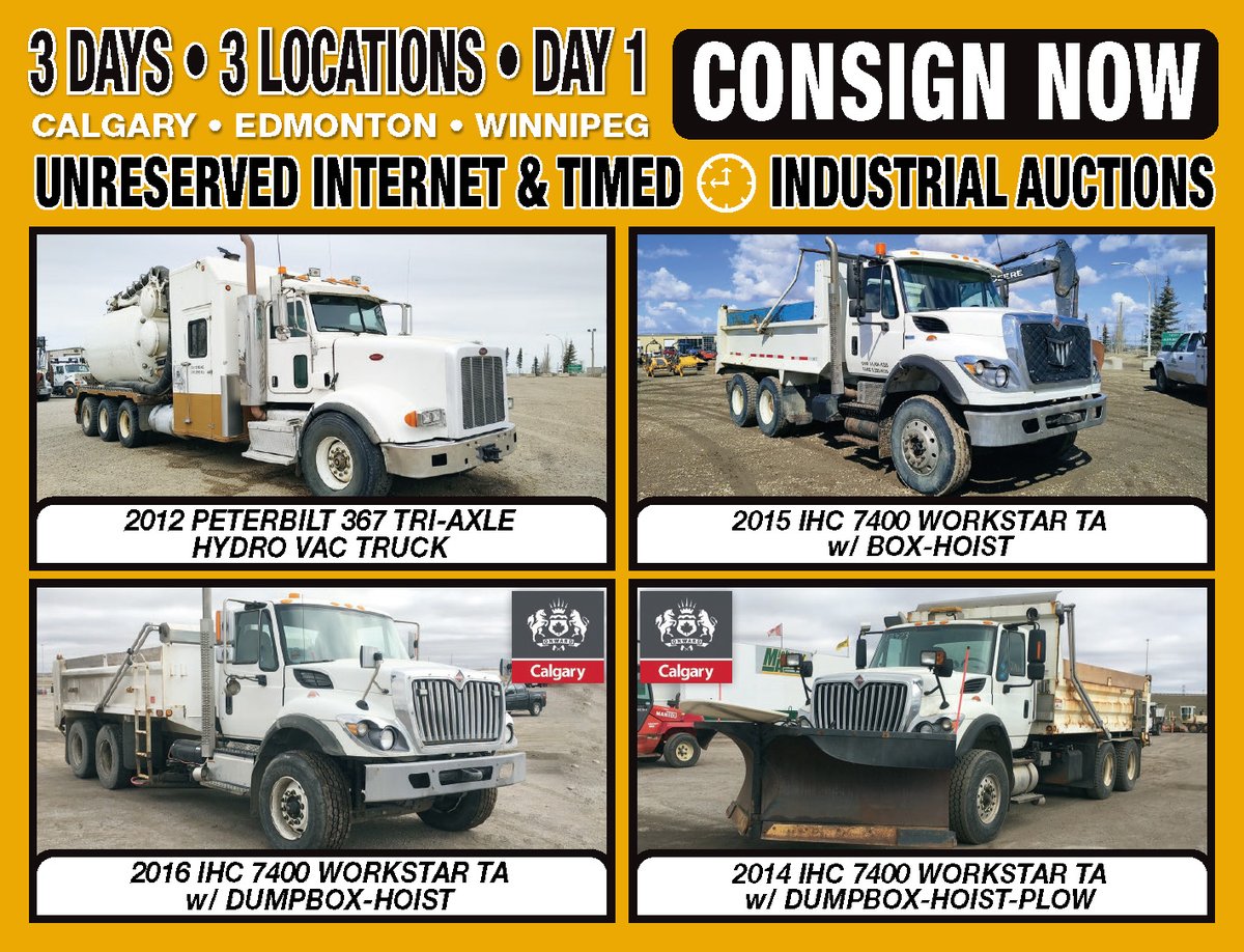 MichenerAuction's tweet photo. Michener Allen Auctioneering Ltd Next 3 Day, Calgary, Edmonton &amp; Winnipeg, Public Unreserved Industrial Auctions are May 4th &amp; 5th 2023 at 9:00 AM. Day 1 Thursday May 4th Featuring 1 Tons &amp; Heavy Trucks info @ https://t.co/tIN2uWDQMz https://t.co/T2RY4TuW74