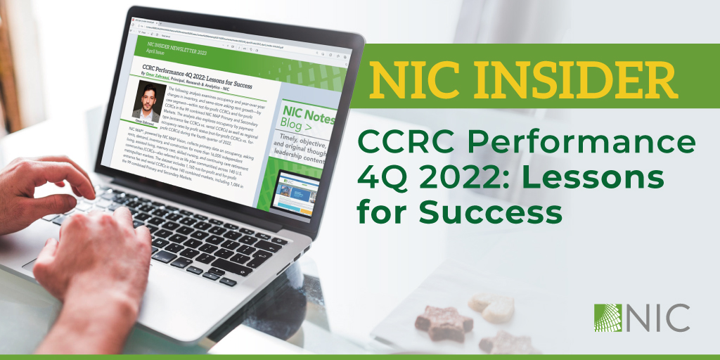 For #SeniorLiving operators looking for a deep dive into CCRC performance, look no further than this article by <a href="/omarzar_/">OZ</a> in the April NIC Insider newsletter. CCRCs out performed non-CCRCs on several metrics in 4Q22. bit.ly/3VomImX