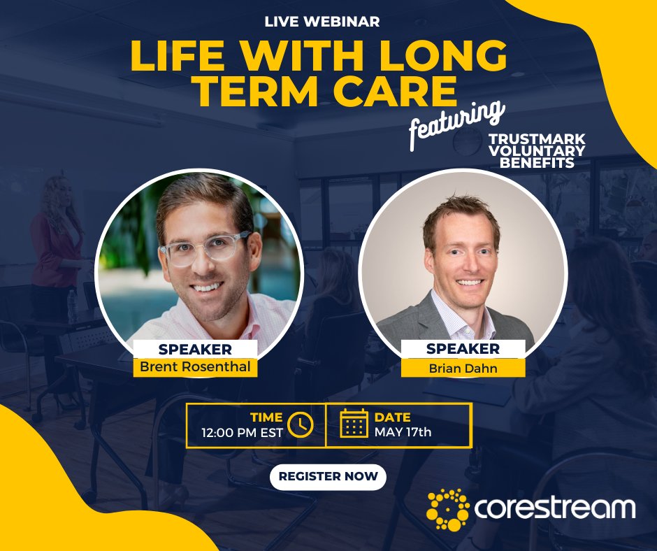 CorestreamInc's tweet image. Join us on Wednesday, May 17th @ 12pm EST for our LIVE webinar discussing Life with Long Term Care featuring our trusted partner Trustmark Voluntary Benefits. Register NOW: hubs.ly/Q01NdnSh0

 #LifewithLTC #LongTermCare