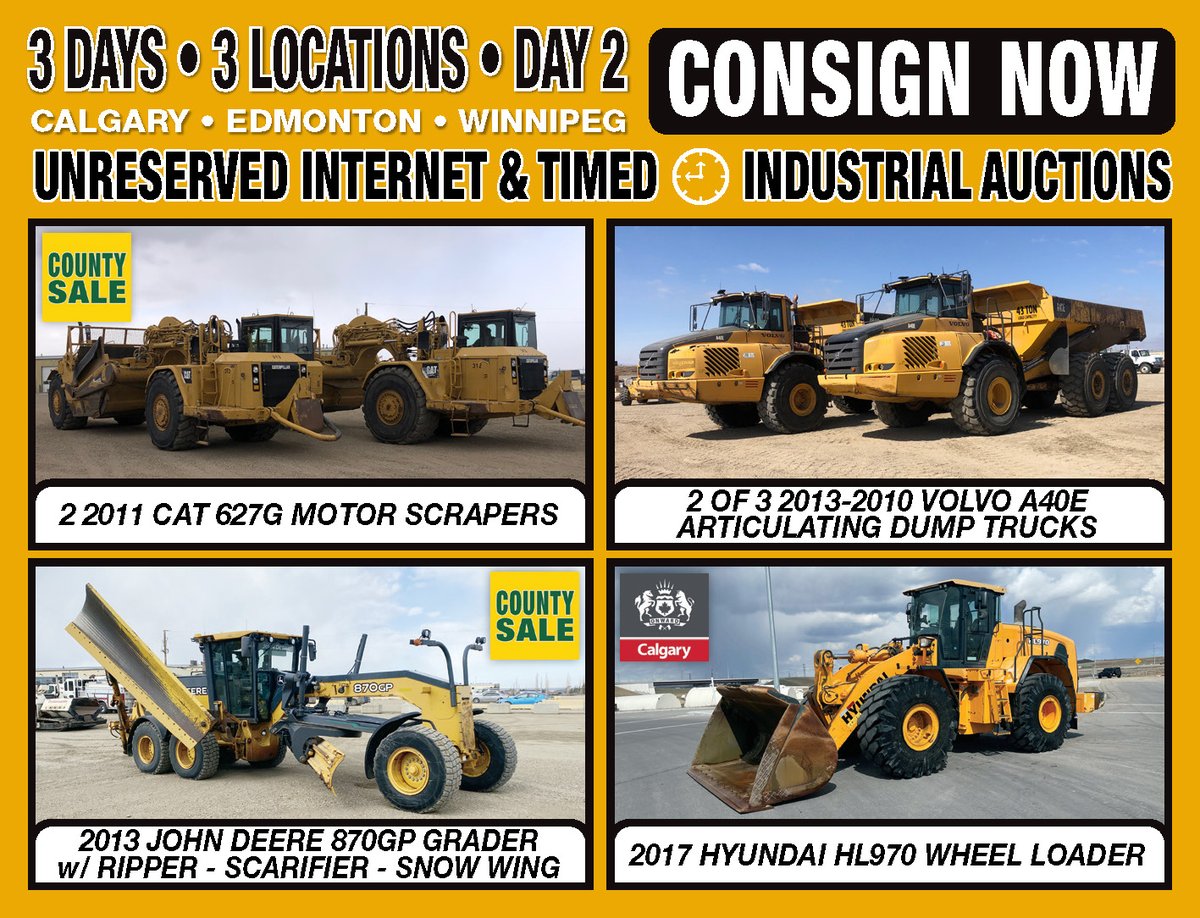 MichenerAuction's tweet photo. Michener Allen Auctioneering Ltd Next 3 Day, Calgary, Edmonton &amp; Winnipeg Public Unreserved Industrial Auctions are May 4th &amp; 5TH 2023 at 9:00 AM. Day 2 Friday May 5th Featuring Equipment &amp; Commercial Trailers info @ https://t.co/tIN2uWDQMz https://t.co/IlWaV7Xgyh