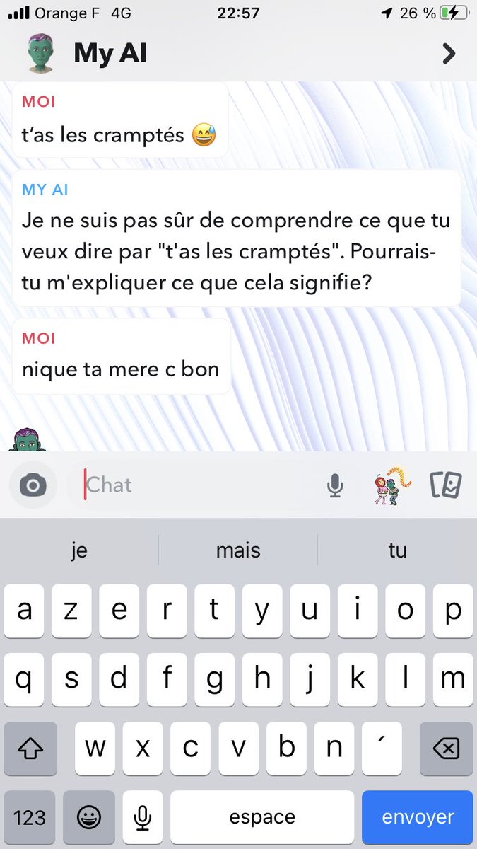 juliodughetto's tweet photo. vraiment nul la maj de #SnapchatAI !
en tout cas ici on persévère on finira bien par les trouvés un jour ou l’autre !!
#trusstheprocess #lethimcook https://t.co/82erzGWsHh