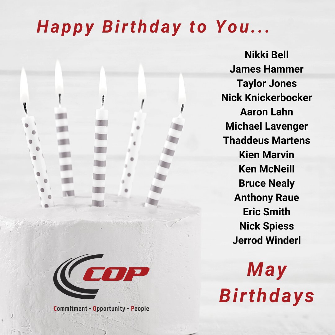 COPConstrLLC's tweet photo. Happy birthday to all those celebrating this May!
#copconstruction #happybirthday #WeAreCOP #COPfamily #COPlife #constructioncareers #careersinconstruction #nowhiring #utahjobs #montanajobs https://t.co/MvFRyrpZfl