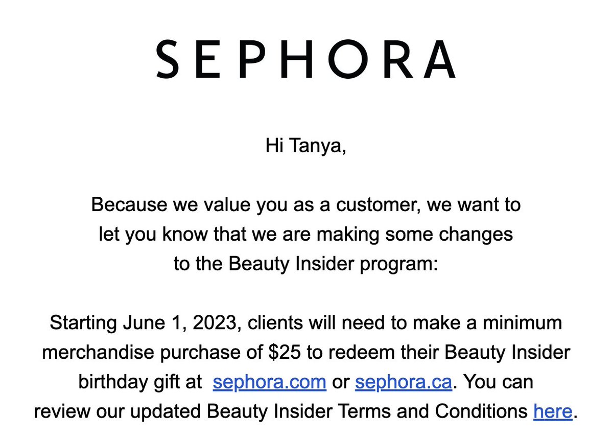 tanyachen's tweet photo. sephora is now forcing people to make a "minimum purchase of $25" to claim their bday reward gift

all i have to say to this is: we ride at dawn https://t.co/QajmHn2AD7