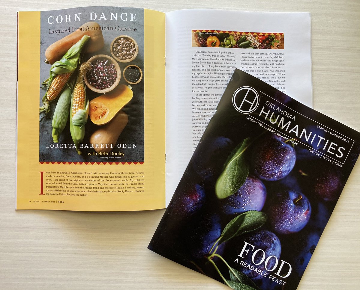 DoomKittieKhan's tweet photo. Would you look at this beautiful issue of @OKHumanities that arrived at my office today that features an exclusive first look at CORN DANCE by Loretta Barrett Oden! “Corn Dance: Inspired First American Cuisine” is now available for pre-order wherever books are sold. https://t.co/V4NRUiSpht