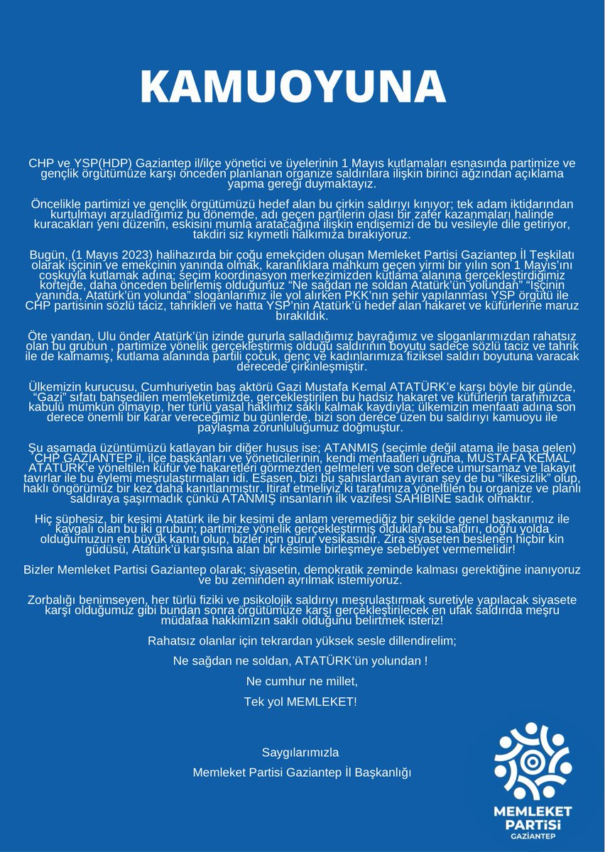 Değerli basın emekçileri ve kamuoyuna..