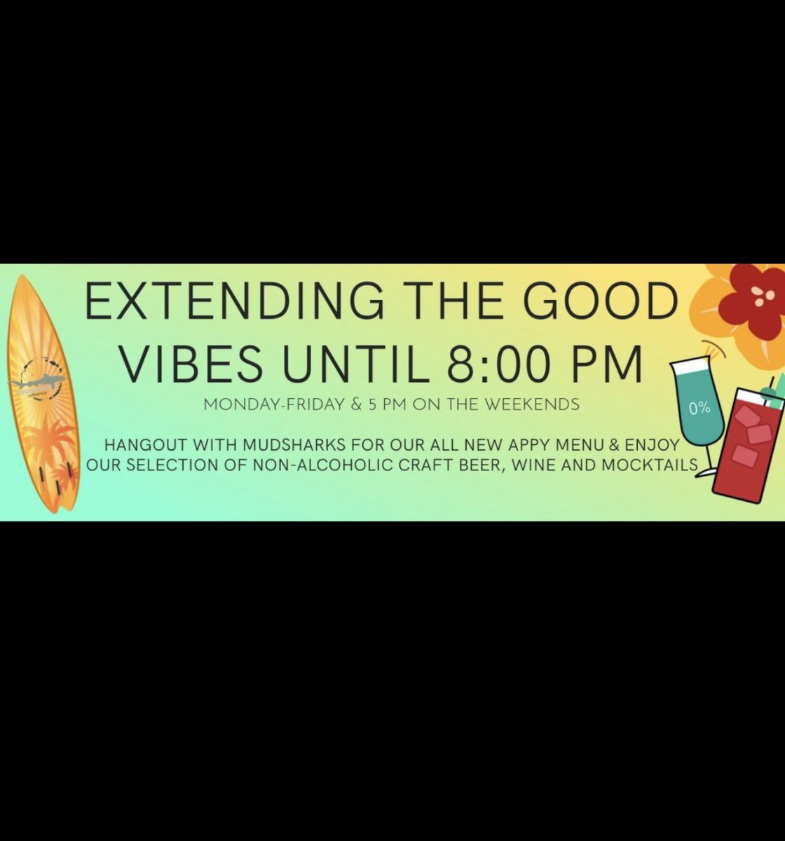 Live the 0% lifestyle

All-new Appy Menu and non-alcoholic beer, wine, and mocktails....and open until 8PM weekdays.

Our good vibes atmosphere, just got even better.  Join us tonight for dinner, appy's, and 0% drinks.

Open 
M-F 6:30AM to 8PM
S-S  7AM to 5PM

#comoxvalley