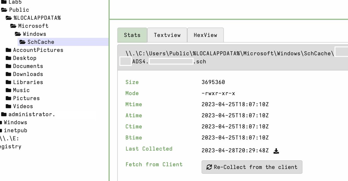 malmoeb's tweet photo. One of the potentially lesser-known ways to detect malicious behavior in your network is monitoring for cached schema files in the SchCache folder, as we saw in a recent #ransomware investigation (screenshot).

"Every time an application connects to the directory and attempts to create an ADSI object, the Active Directory Schema is checked for changes. If it has changed since the last connection, the schema is downloaded and stored in a cache on the local computer either in %LOCALAPPDATA%\Microsoft\Windows\SchCache or %systemroot%\SchCache. 

We found this a good anomaly use case to detect suspicious applications like #blackmatter ransomware that use ADS object api to execute ldap query."

Source: https://t.co/S3G5sEDPdL

#CyberSecurity @splunk #malware