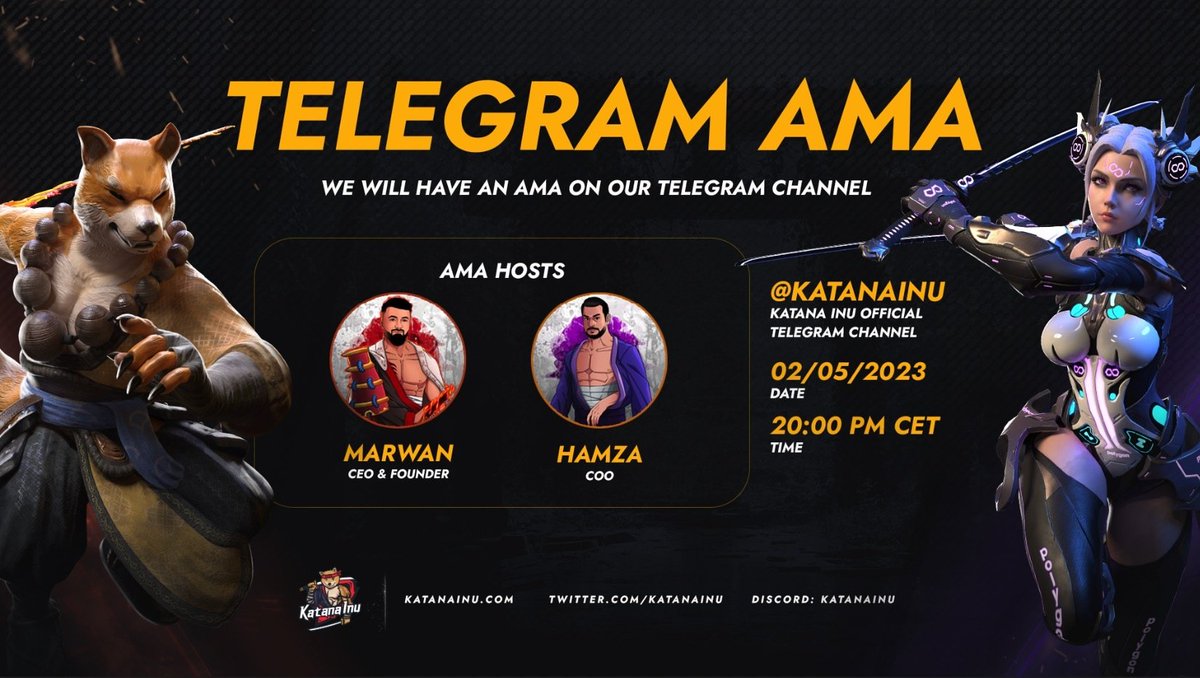 Hey #KataFam,

TELEGRAM'da topluluğumuzla bir AMA düzenleyeceğiz! 📞🔥
Bir sonraki oturumda topluma sağladıkları faydalarla ilgili güncellemeleri paylaşacağız ve sorularınızı soracağız😎

📅Ne zaman?
2 Mayıs 2023
Here👉🏼 t.me/katanainu