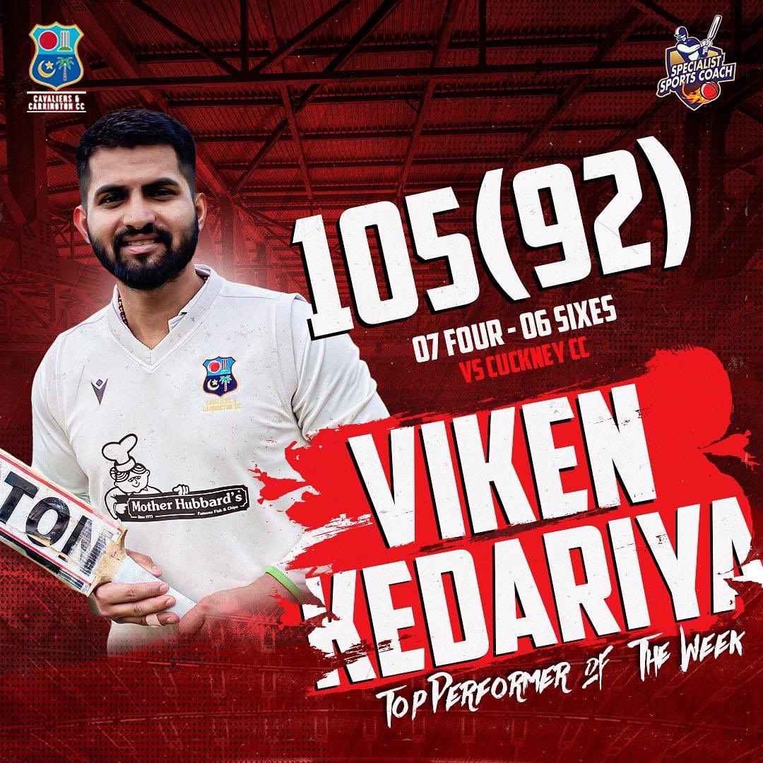 CavsCarrington's tweet photo. ๐จ Top performance of the week ๐จ
You will see plenty of centuries throughout the 2023 season, but will struggle to see a better 100 than this!
With team at 46/6 chasing 171, helping them get over the line was a remarkable effort, to say the least.
#OneToRemember | #TeamCC https://t.co/0u54ORYfGY