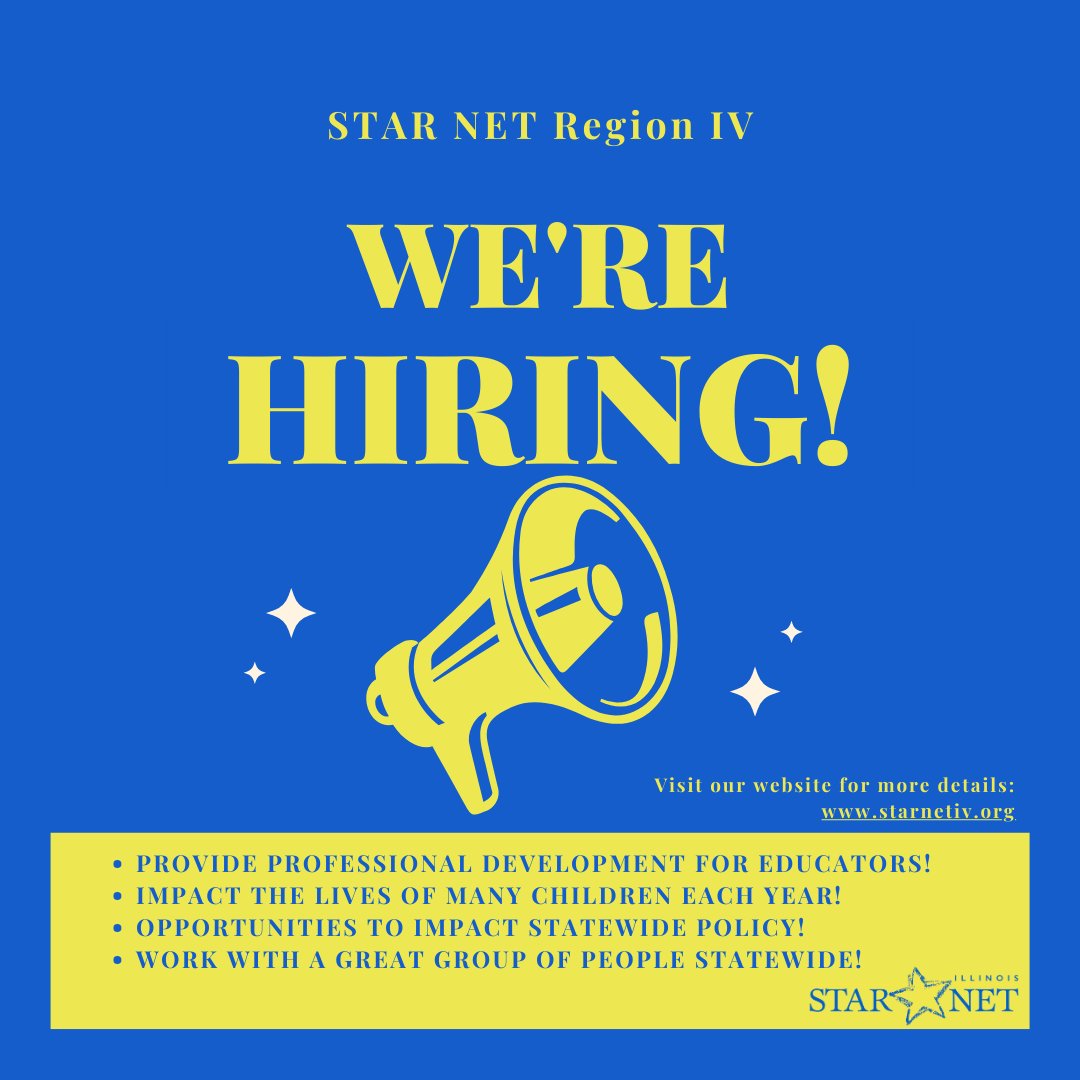 We are hiring an ECSE Professional Development Specialist.  Please go to our website for more information.  starnetiv.org