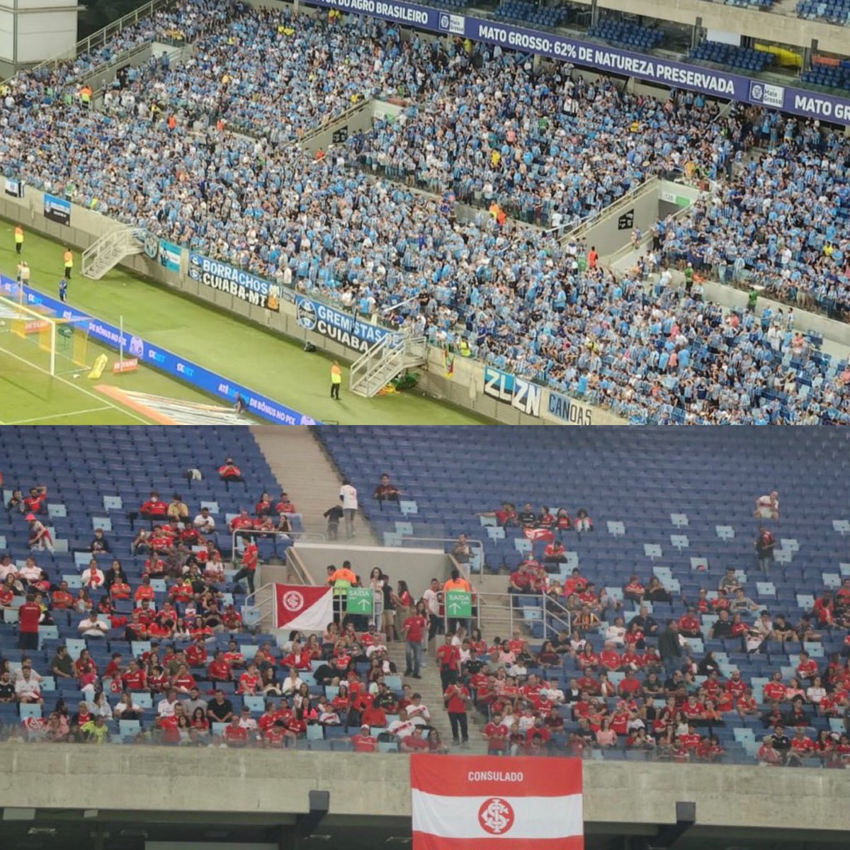 FBITricolor's tweet photo. Nossa torcida vs a deles na Arena Pantanal.

Ingresso pra nossa: R$250.
Ingresso pra deles: R$60. 

O maior do sul lota em qualquer lugar. https://t.co/36yS7A0EGD