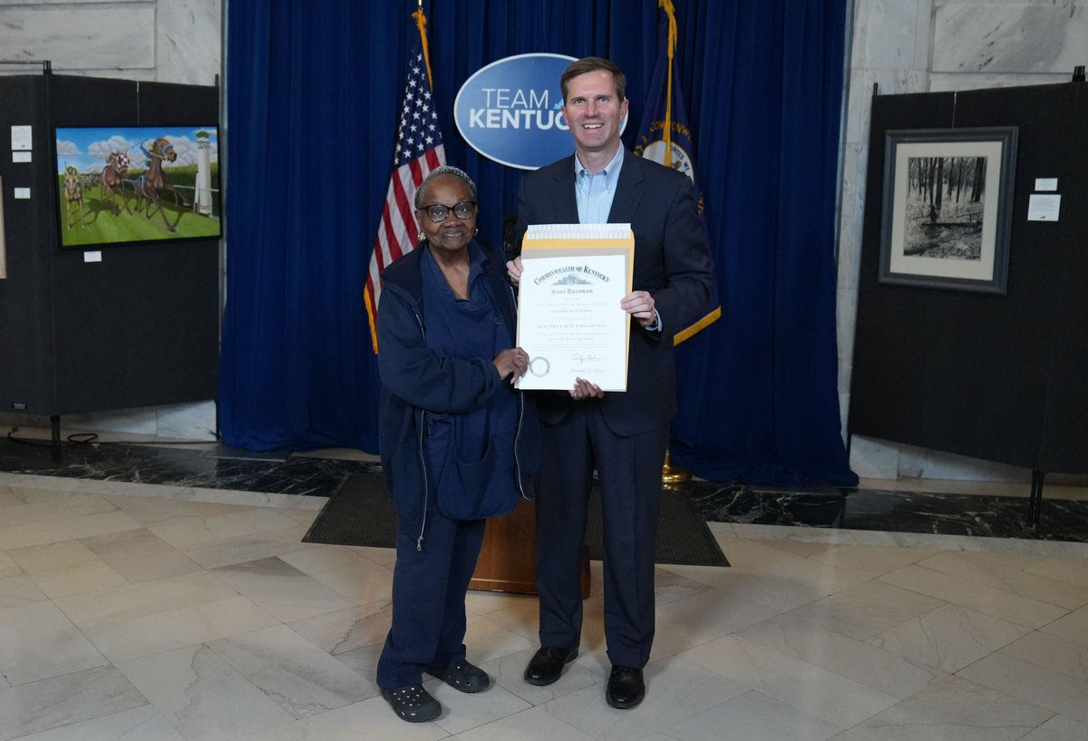 GovAndyBeshear's tweet photo. Our State Capitol is the People's House and it remains welcoming and beautiful thanks to the dedicated maintenance team. These Kentuckians work so hard and lead with kindness, and I was proud to celebrate them and their efforts by making them all Kentucky Colonels. https://t.co/LD1ZLVBjJM