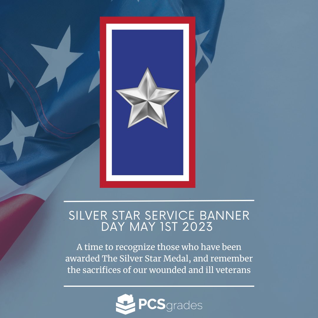 PCSgrades's tweet image. Silver Star Service Banner Day pays respect to those who have received the Silver Star but is more broadly associated with service members who have been affected by combat. 

#SilverStarServiceBannerDay #May1 #PCSgrades