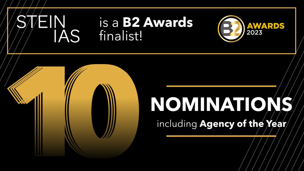 steinb2b's tweet photo. HUGE NEWS! 🎉👏🏆 Stein IAS is a 10X @ANAmarketers B2 Awards FINALIST…including Agency of the Year!  It’s all thanks to the hard work of our incredibly talented #B2BOriginals team. 

We're in it to win it, so Orlando, here we come!

#ANAB2B #AdvertisingandMarketing https://t.co/i7mswXu555