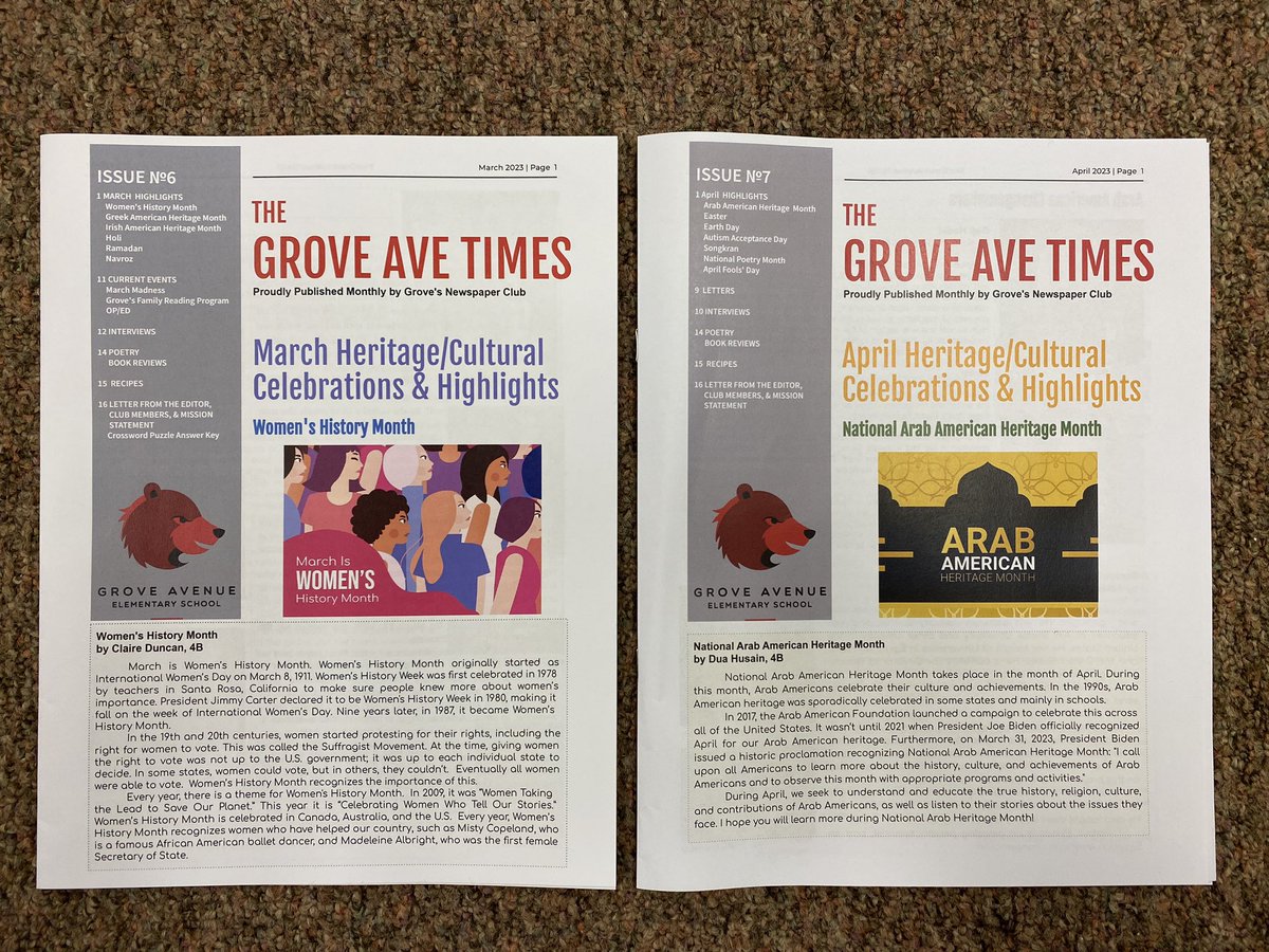 MrsChangGrove's tweet photo. As we work on our last issue (May), I want to give a shout-out to our team of writers, researchers, storytellers, essayists, interviewers, poets, book reviewers, & recipe collectors. This teamwork has been powerful & productive! @GroveAve220 #NewspaperClub #Equity220 #WeBelong220 https://t.co/z3OmjEqqK5