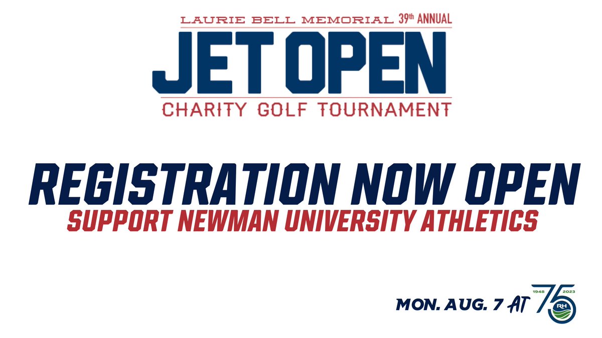 🚨 Registration begins for the 39th Annual Jet Open🚨

The annual charity golf tournament raises money for Newman student-athlete scholarships. Support Newman Athletics❗

🔗 bit.ly/3HrOKI8 

#JetPower✈️ | <a href="/NewmanU/">Newman University</a>