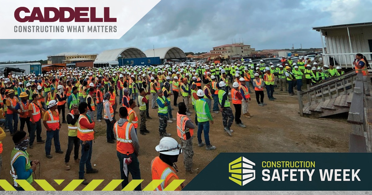 CaddellConst's tweet photo. Safety Week is in full swing! Check out these shots of our project staff around the world on day one of #ConstructionSafetyWeek. #ConstructingWhatMatters #CaddellSafetyAlways #BuiltOnSafety #StrongVoicesSafeChoices #CNJV #OneTeam https://t.co/6zQsx4fCcB