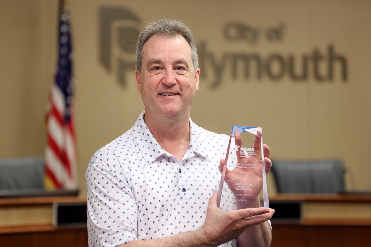 PlymouthMN_gov's tweet photo. We are thrilled to share that Plymouth City Manager Dave Callister has received the Dr. Robert A. Barrett Award for Management Excellence from the Minnesota City/County Management Association (MCMA).

The award is the organization’s highest honor and is given in recognition of outstanding service in local government management.

Dave has served as Plymouth’s city manager since 2013, and has led the city through a variety of significant accomplishments, including the renovation and expansion of the Plymouth Community Center, successful advocacy for major infrastructure projects, bolstering a culture of financial accountability and long-term planning, construction of two new fire stations, vision for City Center 2.0, and much more.

Congrats, Dave, on the well-deserved recognition! Read more: https://t.co/lJrsgGaIjM
