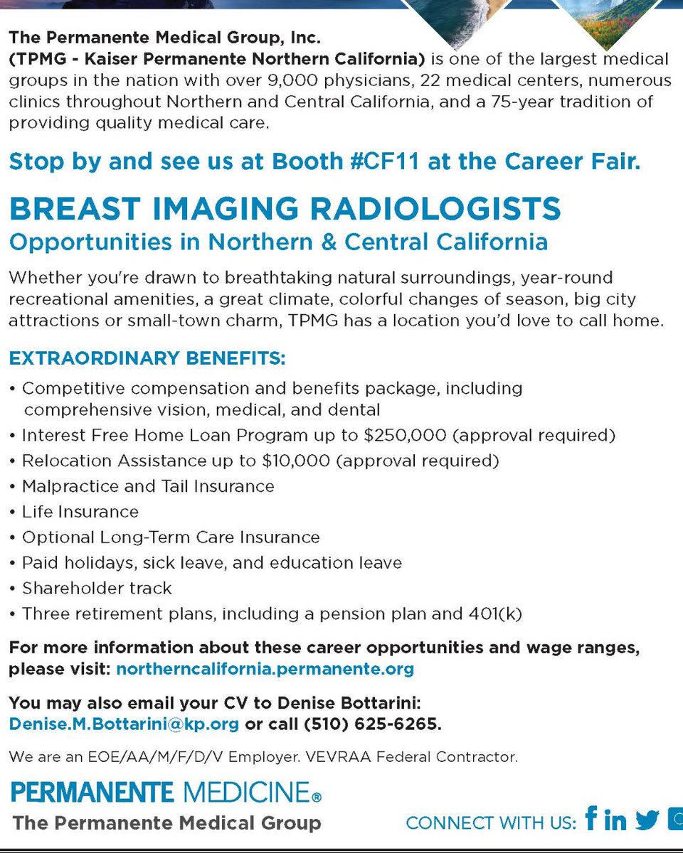 TPMGDocCareers's tweet photo. Interested in joining TPMG? Swing by booth #CF11 at SBI's Career Fair on Thursday and Friday this week. Meet our recruiter Denise and learn more about how TPMG is the right fit for you. #WeAreTPMG #SBI https://t.co/OjfgOtmoQE