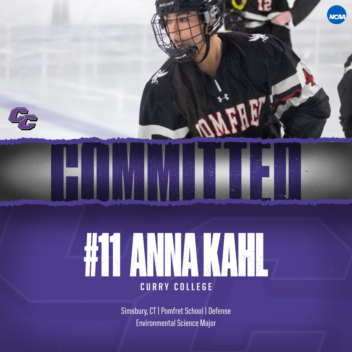 Anna Kahl comes from @PomfretHockey and will be majoring in Environmental Science. #Curry2027 #BleedPPPurple 🥳