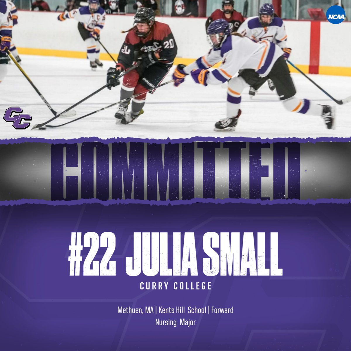 Julia Small arrives from @KentsHill and will be a Nursing major. #Curry2027 #BleedPPPurple 🥳