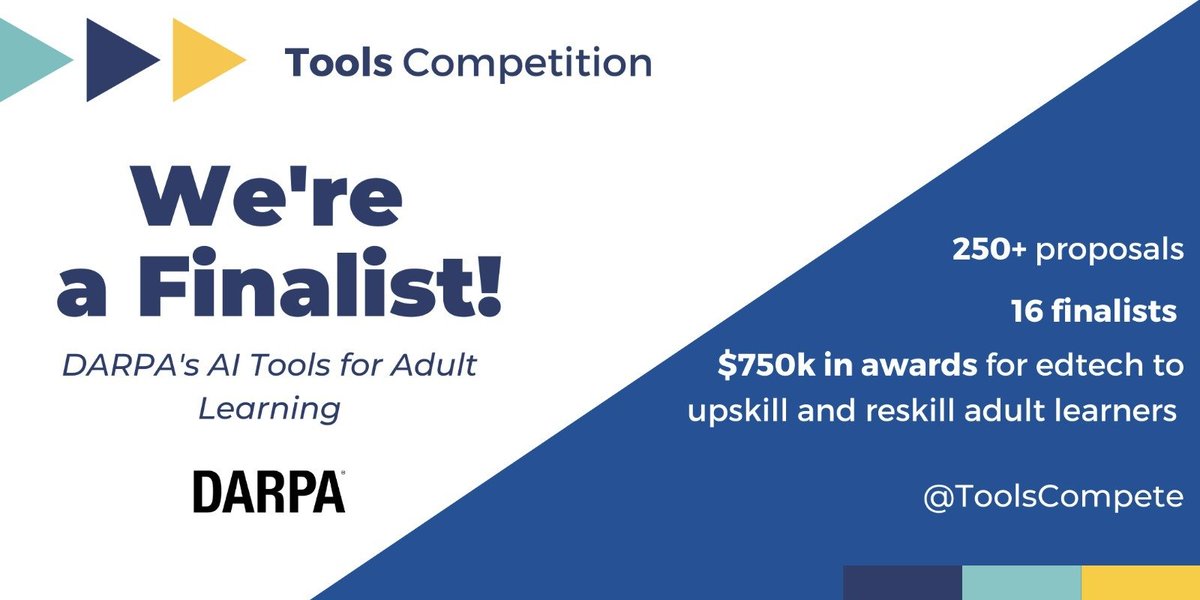 Our QuickTA project combining AI (RL algorithms &amp; #LLMs) with <a href="/TutorGen/">TutorGen</a> is one of 16 #ToolsCompetition finalists for the DARPA AI Tools for Adult Learning opportunity! <a href="/ToolsCompete/">Tools Competition</a> will award $4+ million to innovating learning technologies. Read more at: tools-competition.org/announcing-fin…