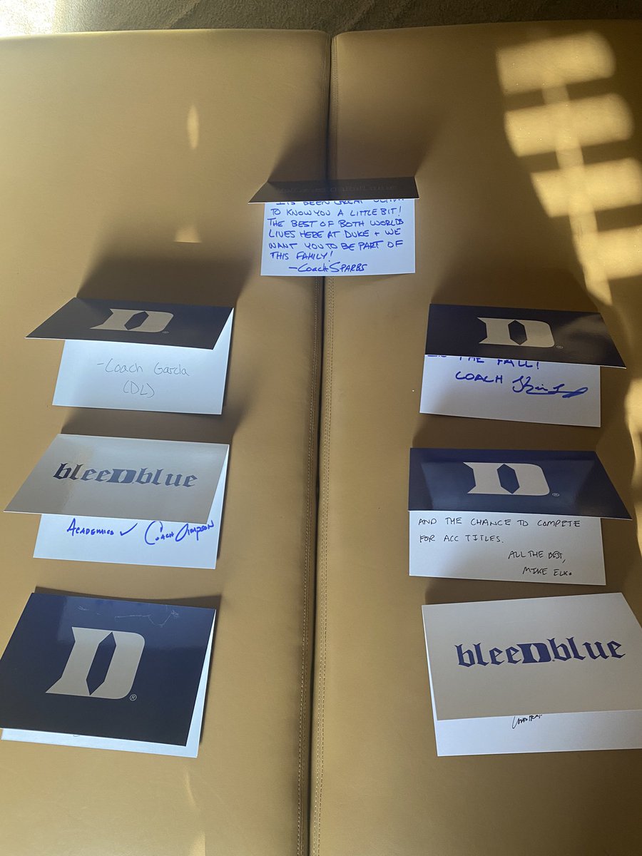 BIG thank you to @DukeFOOTBALL Coaching staff for the hand written letters! Really appreciate the love! 💙🤍 @CoachSparber @CoachMikeElko @k_leonard23 @CoachSantucci @DerekMillerDuke @coachhemp @CoachHJSimpson