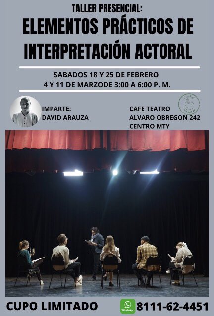 davidarauza's tweet image. Iniciamos taller de actuación en Monterrey, dirigido para adolescentes y adultos. No necesitas experiencia para participar, cupo limitado. Te esperamos!  #actinglife #Tallerdeactuacion
