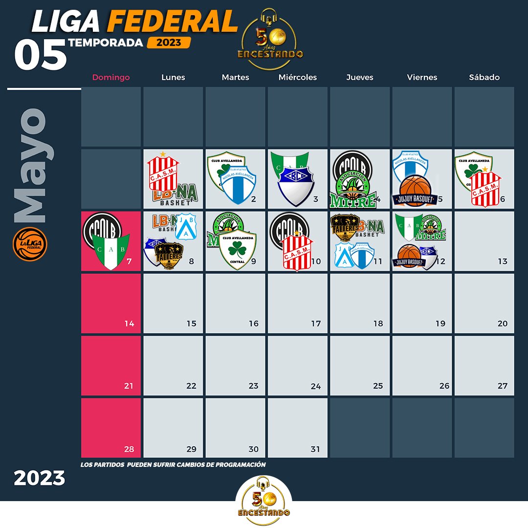 encestandotuc's tweet photo. #LigaFederalXEncestando
Agenda los partidos de mayo, en el cierre de la Fase regular de Liga Federal.
#Encestando
#Encestando50Años
#EncestandoDesde1972 https://t.co/2zqNUvpiHg